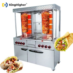 헤비 듀티 듀얼 가스 Shawarma 기계 수직 케밥 그릴 스토리지 캐비닛이있는 상업용 자이로 회전 로스터 대형 - Product Image 1