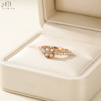 Anillo de Trébol de Cuatro Hojas de Diseño Delicado Hecho a Mano, Exportación de Fabricante Mayorista, Oro Rosa de 18K, Diamante Natural de 0.25ct