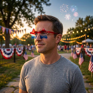 Heart shaped star shaped novelty sunglasses American flag design <b>funny</b> shades Red white blue gradient lens party <b>glasses</b> - Product Image 5