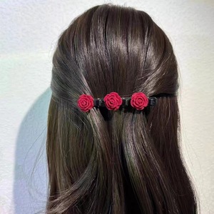 Pinza para flequillo de alta gama, retro, con flores rojas flocadas, para cabello suelto, accesorios para el cabello, rojo de Año Nuevo, para la parte trasera de la cabeza - Product Image 6