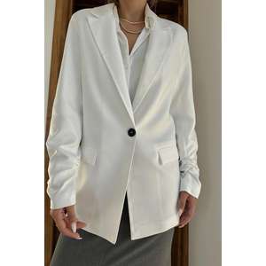 Veste en satin blanc écologique à manches longues, minimaliste, anti-rides, pour femme - Product Image 2