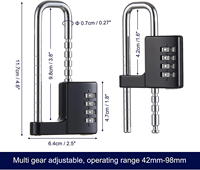 Serrure d'armoire, cadenas à combinaison, code de verrouillage de casier de gymnastique en acier inoxydable longue serrure à manille réglable