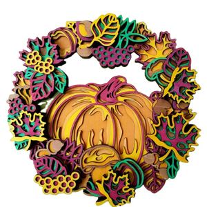 Decoración de otoño, cartel de corona de madera, corte láser personalizado, Mandala 3D, corona de otoño, corte láser de madera con <span class=keywords><strong>hojas</strong></span> de calabaza - Product Image 1