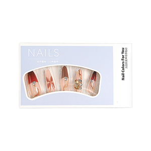 <span class=keywords><strong>Uñas</strong></span> Postizas Hechas a Mano, Forma Almendrada, Color Marrón Medio Degradado a Nude con Pedrería, <span class=keywords><strong>Uñas</strong></span> Acrílicas Reutilizables para Uso Diario y Fiestas - Product Image 6