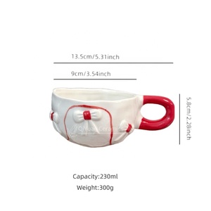 Tasse en céramique mignonne et girly avec cœur en relief et nœud, cadeaux de Noël, tasses à café, produits écologiques, tasse à latte et cappuccino - Product Image 6