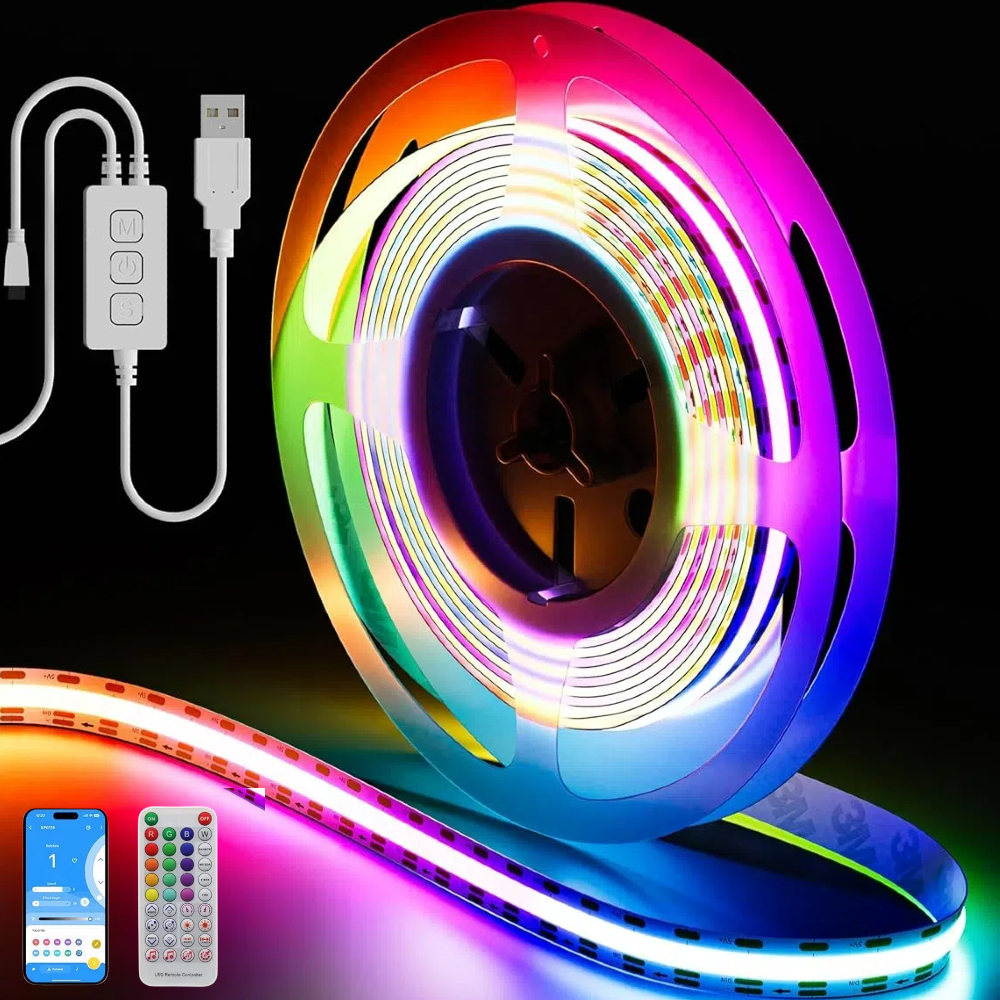 RGBcct Cob Led Strip 320 Set Addressable Running Water Flow,free Cutled Lights, App Control 12V 24V