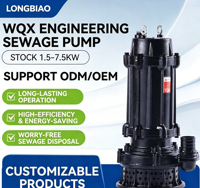 Pompe submersible à eaux usées LONGBIAO WQX à haute pression, entraînement électrique, fonte grise, tuyau de refoulement 50 mm, pression max. 75 m, débit 200 m³/h