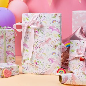 Papel de regalo con diseño de unicornio de dibujos animados coloridos, papel de regalo con forma de corazón rosa, papel de regalo para niños, baby shower - Product Image 4