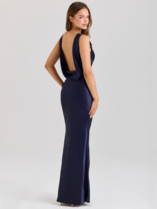 <span class=keywords><strong>2026</strong></span>新款优雅复古荷叶边无袖长款纯色高端缎面常规版型连衣裙 - Product Image 6