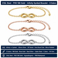 Meilleure Vente 2026 – Bracelet en Acier Inoxydable Plaqué Or 18K PVD Personnalisé avec Maillons en Chaîne et Symbole Infini pour Femmes et Filles