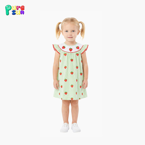 Puresun Boutique 草莓刺绣女童有机棉连衣裙 然褶儿童服装 定制女童夏季连衣裙 - Product Image 1