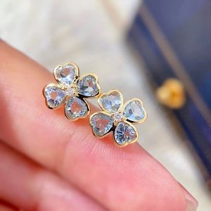 เครื่องประดับชั้นดี Xinfly ต่างหูทองคำ 18k ประดับพลอยอะความารีนธรรมชาติและเพชร รูปใบโคลเวอร์ 4 แฉก สำหรับผู้หญิงและเด็กผู้หญิง - Product Image 2