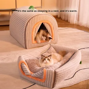Ganzjährig Nutzbare Moderne Modische Abnehmbare Waschbare Umweltfreundliche Schwamm-Hundebetten Katzenbetten Große Geschlossene Warme Hausförmige Hütte - Product Image 5
