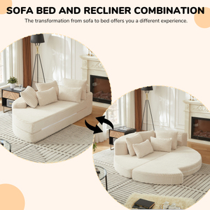78.5-inch Corduroy Round Oversized Recliner Converts Into Two Recliners 2-In-1 <b>Sofa</b> Bed Set with Neck <b>Pillow</b> Design for Villa - Product Image 4
