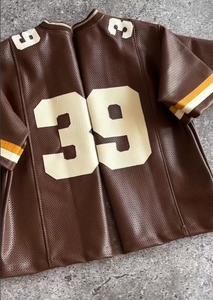 Personalized Custom Logo Leather Letter Print logo School Team T-shirt <strong>Retro</strong> Oversize Hip Hop Streetwear Football <strong>Jersey</strong> Men - Product Image 3