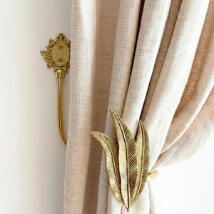 Golden Feather <b>Curtain</b> Holdback Decorative Window Hardware Vintage Style Metal <b>Hook</b> Classic Design - Product Image 1