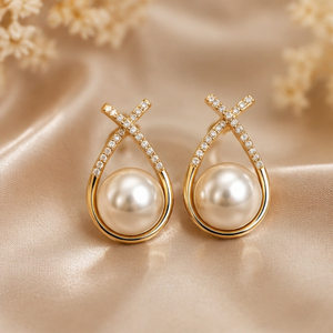 Elegantes Pendientes de Perlas con Baño de Oro en Forma de Flor con Detalles de Cristal para Mujer, Joyería para Fiestas - Product Image 3