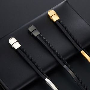 Bracelet pour homme en acier inoxydable 316l personnalisé, gravé, plaqué or 14k 18k, bracelet en cuir tressé multi-couches tendance pour homme - Product Image 3