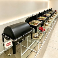 Plat de service de luxe 9L noir en acier inoxydable avec compartiments intérieurs, chauffe-plat pour buffet, ensemble de restauration, idéal pour mariages et hôtels