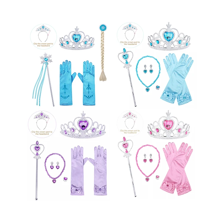 Аксессуары для платья для девочек, костюм принцессы, волшебная палочка, корона, парик, ожерелье, детское украшение на Хэллоуин, вечеринку, косплей, комплекты аксессуаров