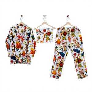 Beautiful Women's Nightsuit Handmade Spring Pajama Set Cotton Floral Print Breathable Quick Dry Shirt <b>Trouser</b> Long With Bag - Product Image 1