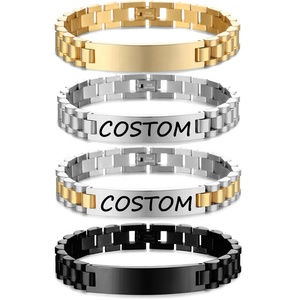 <span class=keywords><strong>Bracelet</strong></span> en Acier Inoxydable Imperméable pour <span class=keywords><strong>Homme</strong></span> à Texte Personnalisé, Plaqué Or et Noir, Maillon de Chaîne de <span class=keywords><strong>Montre</strong></span>, Barrette Vierge pour Bijoux - Product Image 1