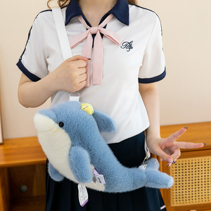 Sac bandoulière en peluche Dauphin Bleu en gros, sac à main doux et mignon avec décor étoile, motif animal, pour filles, cadeau d'anniversaire, voyage, 40 cm - Product Image 4