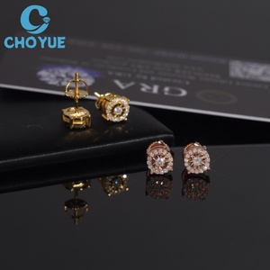 Hot Sale Luxury Brilliant Cut Moissanite Stud <b>Earrings</b> Real 925 Silver Gold Plated Screw <b>Back</b> Stud <b>Earring</b> Jewelry - Product Image 4
