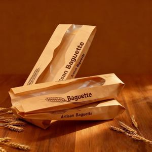 Sacs en papier kraft personnalisés durables pour pain français, avec fenêtres transparentes, en matériaux recyclés, impression sérigraphique, vente en gros - Product Image 3
