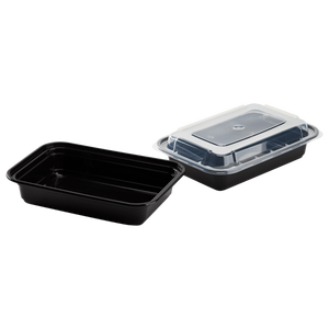 Boîtes de préparation de repas rectangulaires noires réutilisables de 16 oz, compatibles micro-ondes, avec couvercle anti-fuite assorti - Product Image 2