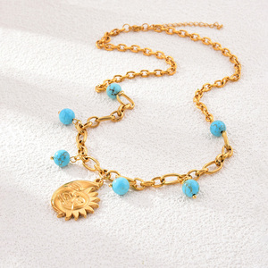 Collier tendance en acier inoxydable plaqué or 14 carats, style bohème, durable, pour femme, avec chaîne perlée colorée et pierres, idéal pour les soirées - Product Image 3