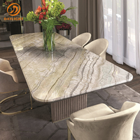 Ensemble de table à manger de luxe moderne en marbre noir européen avec pieds en acier inoxydable pour meubles de maison