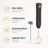 Batteur à œufs électrique, mousseur à lait, mixeur à main sans fil, rechargeable par type C, 5 vitesses, écran LED pour la cuisine et la pâtisserie