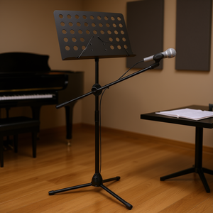 ขาตั้งโน้ตเพลง MH แบบโลหะ ปรับความสูงได้ พร้อมที่วางไมโครโฟน ที่วางแผ่นโน้ตแบบพกพา สำหรับเครื่องดนตรี - Product Image 2