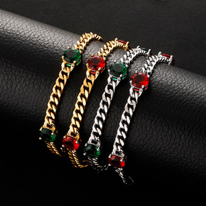 New Color-Retaining Stainless Steel Cuban Chain Simple Unique <b>Gemstone</b> <b>Bracelet</b> European American Unisex Chain Tanjing - Product Image 3