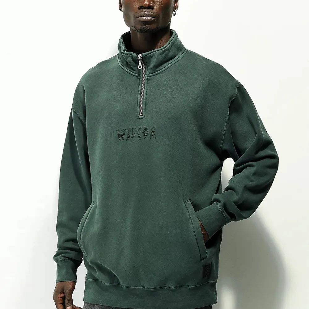 Custom sweatshirt designer 1/4 Quarter Zip stand collar sweatshirt side pockets embroidery distressed vintage wash sweatshirt