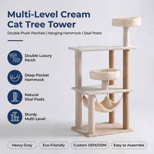 Arbre à <span class=keywords><strong>chat</strong></span> en bois robuste avec nid en peluche de luxe et poteau à gratter en sisal, mobilier multi-niveaux pour chats de petite et moyenne taille - Product Image 1