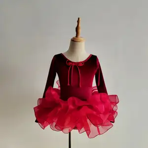 2024 new arrivals hot selling good quality long sleeves spandex nylon royal red dance ballet tutu for girls