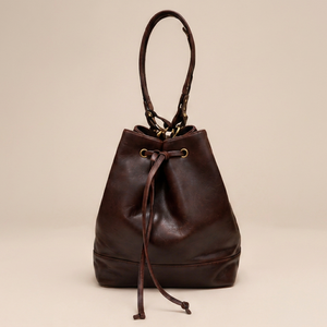 Premium <b>Soft</b> Dark Brown Genuine Leather Women's Bohemian Spring Bucket Bag Drawstring Shoulder Vintage Luxury <b>Handbag</b> OEM ODM - Product Image 1