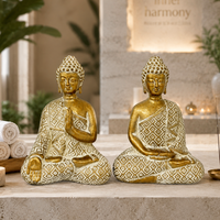 Vente en gros de figurines de Bouddha thaïlandais en résine dorée pour la méditation, décoration zen pour la maison, le bureau, la table, l'étagère, le bureau, la décoration