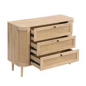 Moderno Gabinete de Almacenamiento Grande de Madera con 3 Cajones, Diseño Acanalado, Cajonera con Puerta Estilo Shaker para Dormitorio, Sala de Estar, Comedor, Hotel - Product Image 3