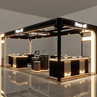 Vitrine de présentation de bijoux pour magasin, cadre noir et or champagne, éclairage LED, vitrine murale pour bijouterie