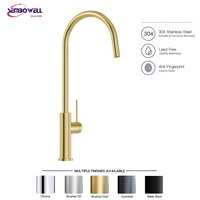 Robinet de cuisine en acier inoxydable au design moderne, finition or brossé, robinet à poignée unique, eau chaude et froide