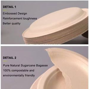 Assiettes jetables en fibre de canne à sucre imprimées sur mesure, <span class=keywords><strong>3</strong></span> <span class=keywords><strong>compartiments</strong></span>, biodégradables, compostables, <span class=keywords><strong>avec</strong></span> <span class=keywords><strong>couvercle</strong></span> pour salade, collation, biscuit - Product Image 2