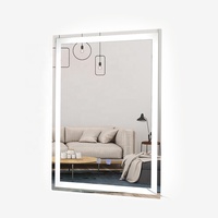 Miroir de salle de bain LED intelligent rectangulaire sans cadre anti-buée moderne avec éclairage LED, tailles personnalisables, boutons