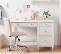 Table d'étude en bois avec station de charge et huche Table d'étude blanche avec armoire et tiroirs