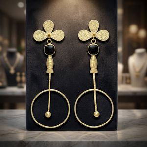 Pendientes Étnicos Hechos a Mano con Baño de Oro y Aleación de Metales Preciosos con Ónix Negro para Mujer y Unisex - Product Image 2