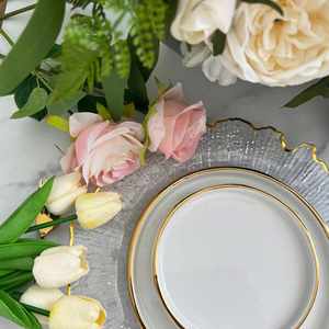 Assiette de présentation en plastique PS transparente imitation rotin, 13 pouces, or rose, pour mariage et fête, réutilisable, économique et élégante, vente en gros - Product Image 6