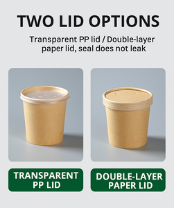 Boîte d'emballage de gobelet en papier kraft jetable épaissie de qualité alimentaire boîte à emporter de soupe étanche ronde avec couvercle bol en papier boîte à lunch - Product Image 6