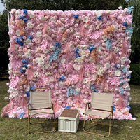 Mur de fleurs artificielles 3D en soie douce haute densité fait main pour studio photo, décoration de fête et de café